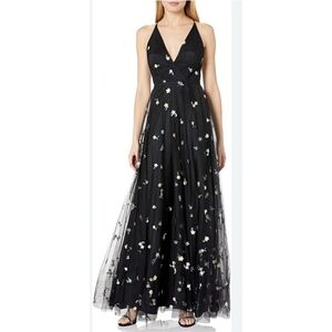 Jenny Yoo Chelsea Embroidered Floral Dragonfly Sheer Tull Mesh Maxi Dress Gown